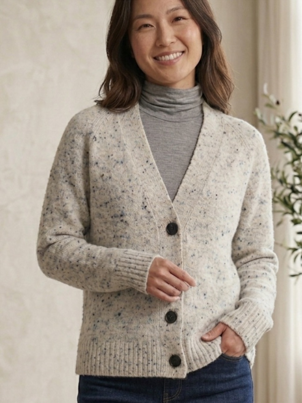 Everlane The Confetti Cardigan in Bone Multi - Merino Wool Blend - Size XS